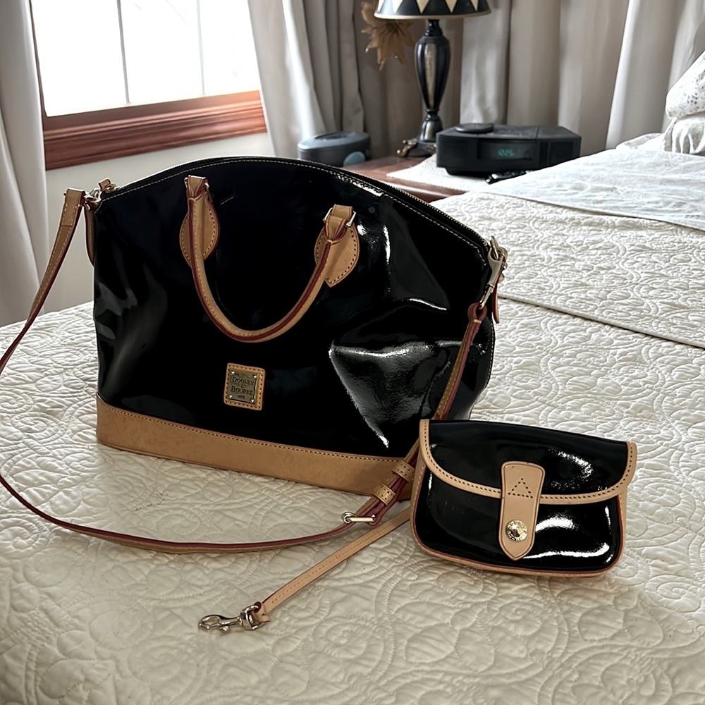 Dooney & Bourke black patent bag and small case